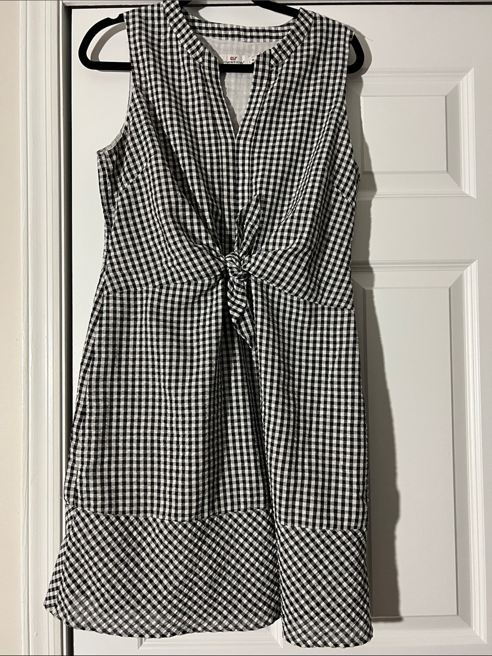Vineyard Vines Black & White Gingham Tie-Front Mini Dress